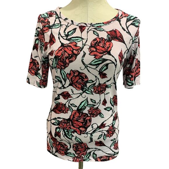 Size Small LulaRoe Womens Rose Print Tshirt Short Sleeve - Picture 2 of 7